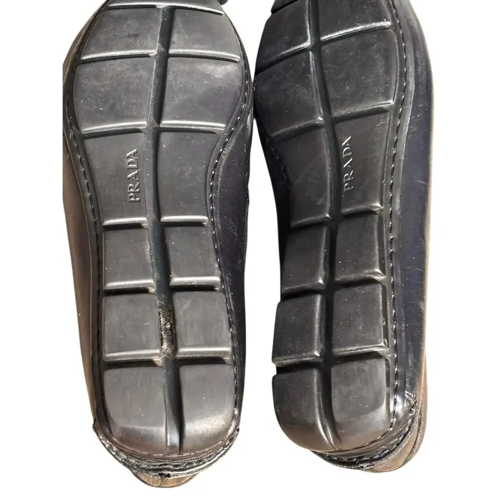 Prada Black Leather‎ Driving Loafers Size 7 Slip On Italy Designer Minimalist